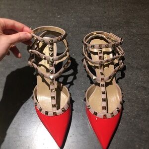 Valentino Red and Tan Rockstud Heels- size 7.5